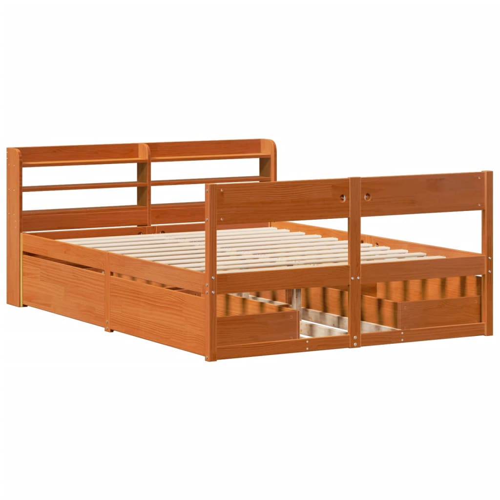 Letto Senza Materasso Marrone Cera 140x190 Cm In Legno Di Pino - Image 3