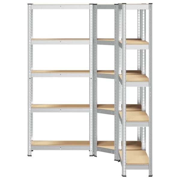 Set Di Scaffali 3 Pz A 5 Ripiani Argento Acciaio E Truciolato - Image 4
