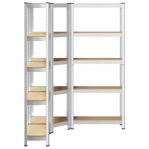 Set Di Scaffali 3 Pz A 5 Ripiani Argento Acciaio E Truciolato - Image 5