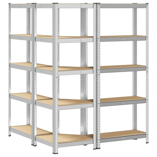 Set Di Scaffali 3 Pz A 5 Ripiani Argento Acciaio E Truciolato - Image 6