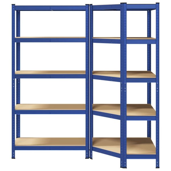 Set Di Scaffali 2pz A 5 Ripiani Blu Acciaio E Legno Multistrato - Image 4