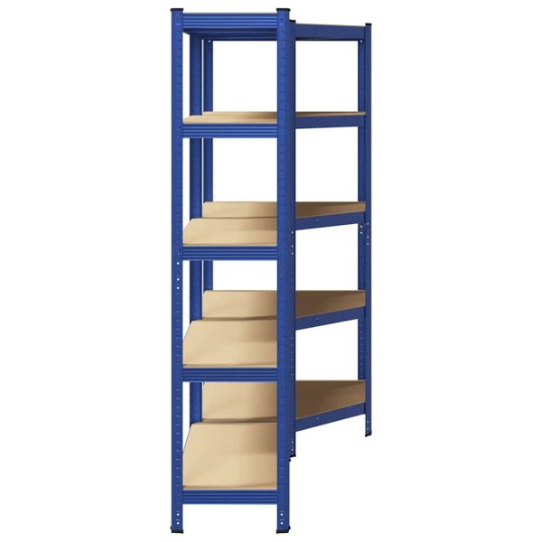 Set Di Scaffali 2pz A 5 Ripiani Blu Acciaio E Legno Multistrato - Image 5