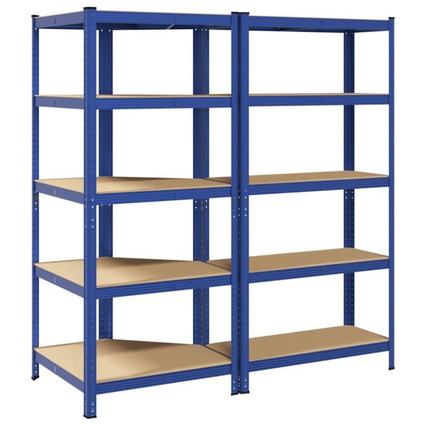 Set Di Scaffali 2pz A 5 Ripiani Blu Acciaio E Legno Multistrato - Image 6