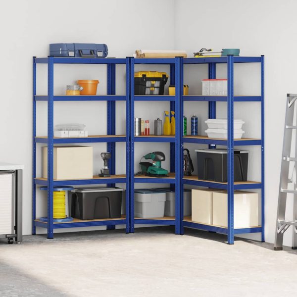 Scaffali A 5 Ripiani 3 Pz Blu In Acciaio E Legno Multistrato - Image 3