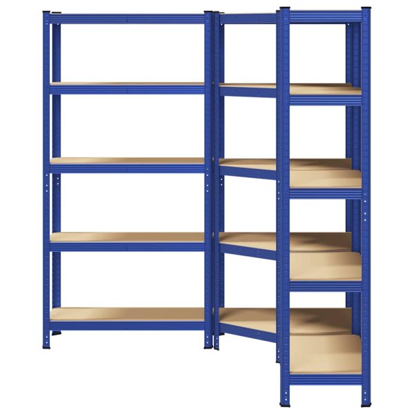 Scaffali A 5 Ripiani 3 Pz Blu In Acciaio E Legno Multistrato - Image 4