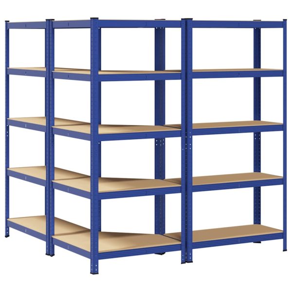 Scaffali A 5 Ripiani 3 Pz Blu In Acciaio E Legno Multistrato - Image 6