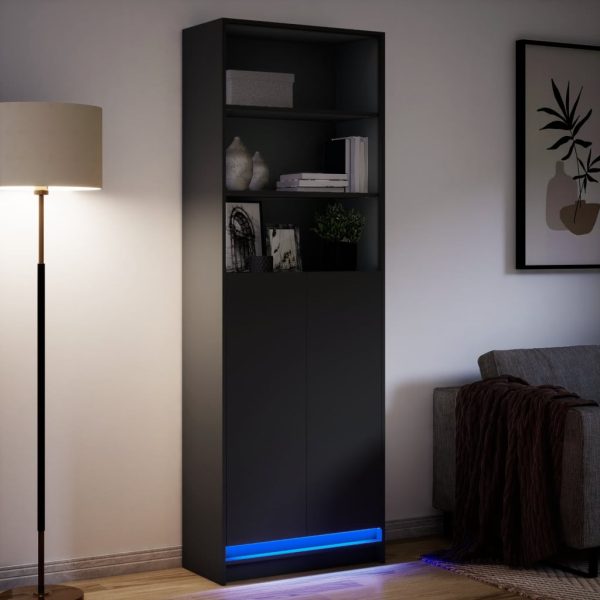 Credenza Con Led Nera 69x32,5x200 Cm In Truciolato - Image 5