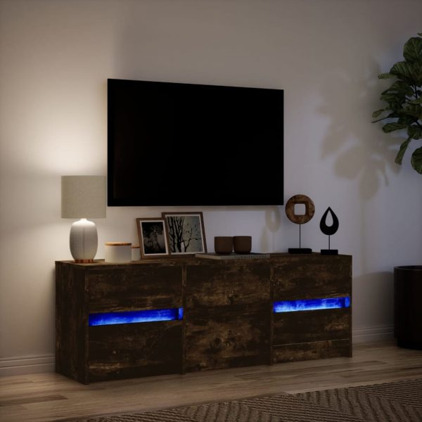 Mobile Porta Tv Con Led Rovere Fumo 140x34x50cm In Truciolato - Image 5