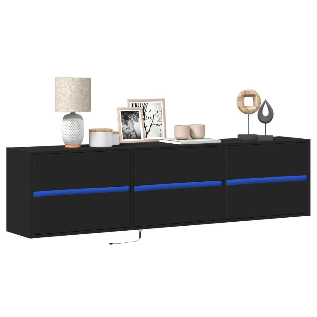Mobile Tv A Parete Con Led Nero 180x31x45 cm