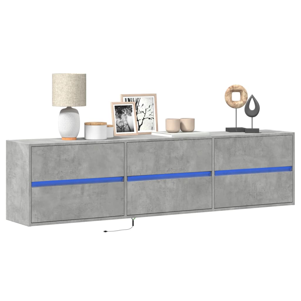 Mobile Tv A Parete Con Led Grigio Cemento 180x31x45 cm