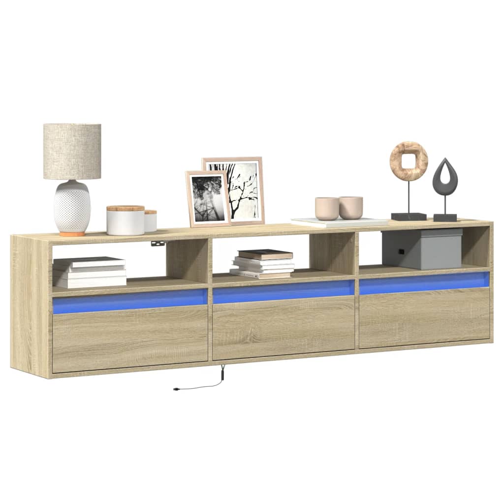 Mobile Tv A Parete Con Led Rovere Sonoma 180x31x45 cm
