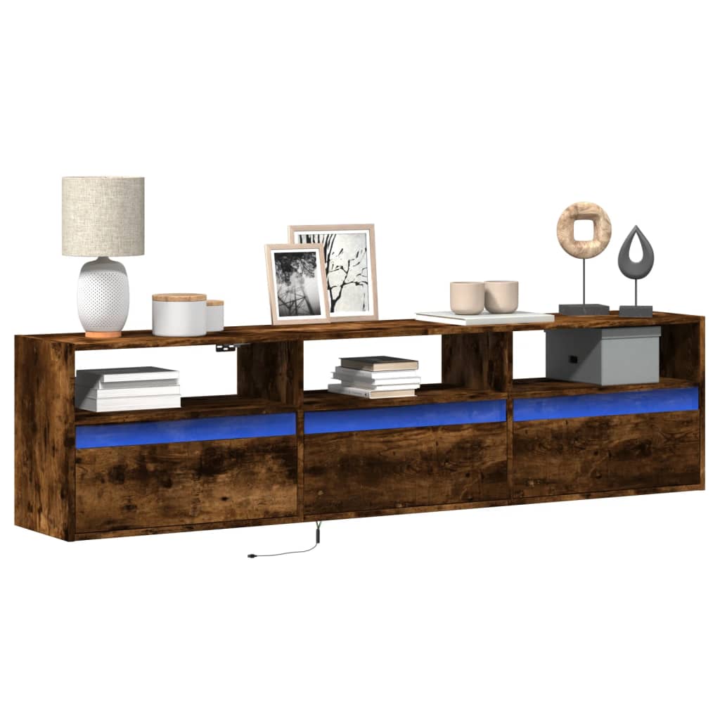 Mobile Tv A Parete Con Led Rovere Fumo 180x31x45 cm