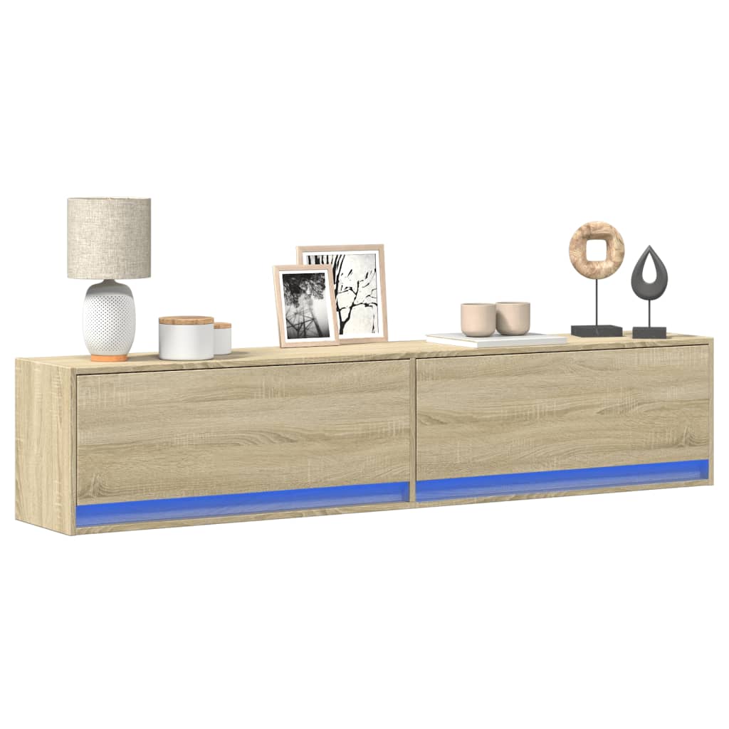 Mobile Tv A Parete Con Led Rovere Sonoma 180x31x38 cm