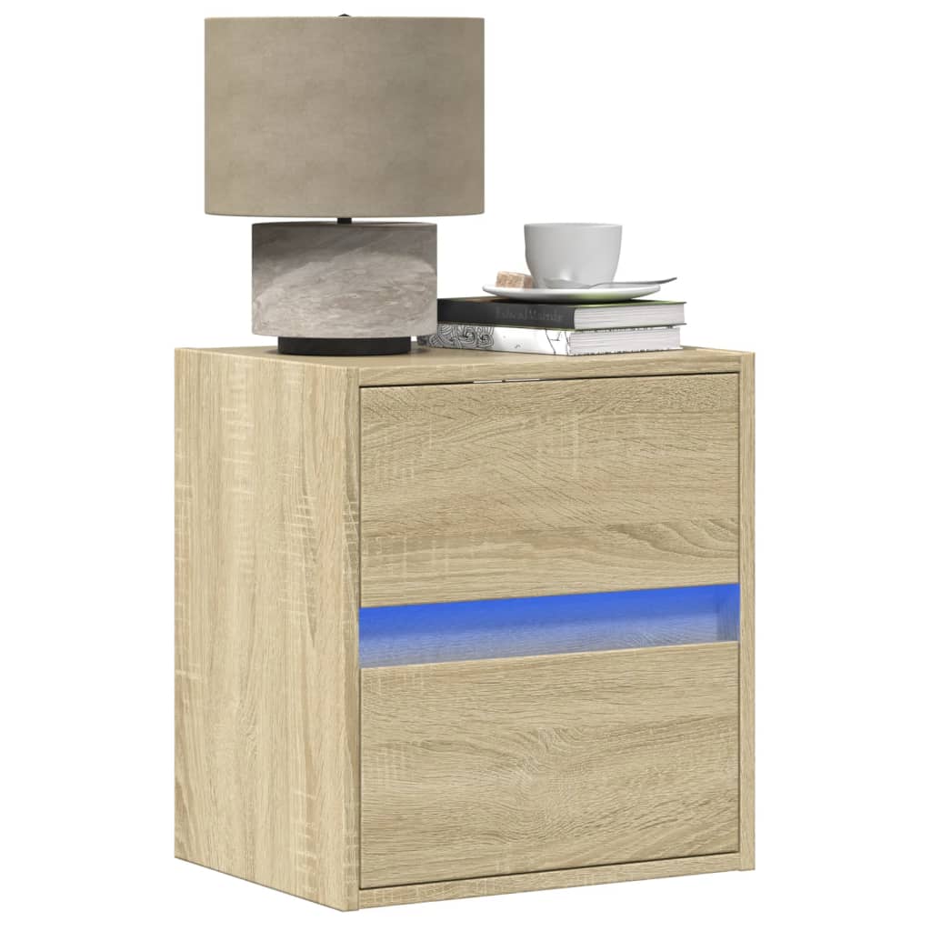 Comodino A Parete Con Luci Led Rovere Sonoma