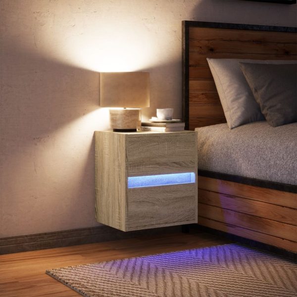 Comodino A Parete Con Luci Led Rovere Sonoma - Image 3