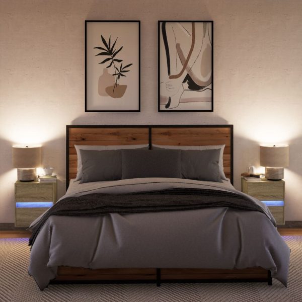 Comodini A Parete Con Luci Led 2 Pz Rovere Sonoma - Image 3