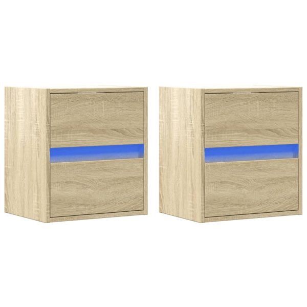 Comodini A Parete Con Luci Led 2 Pz Rovere Sonoma - Image 5