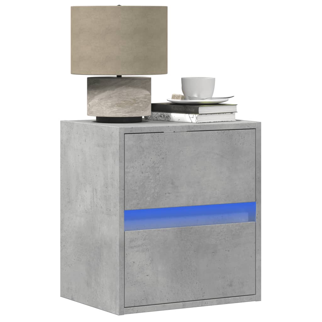 Comodino A Parete Con Luci Led Grigio Cemento