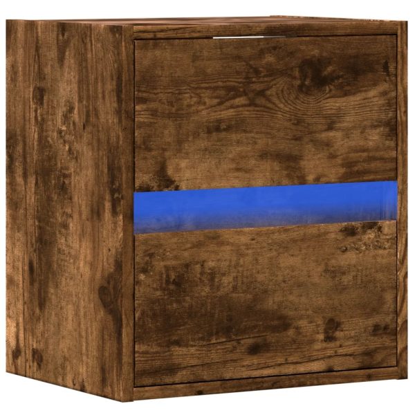 Comodino A Parete Con Luci Led Rovere Fumo - Image 5