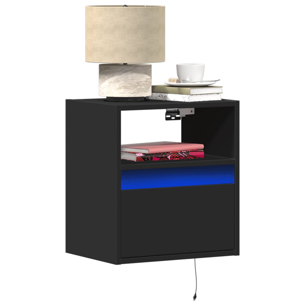 Comodini A Parete Con Luci Led 2 Pz Neri