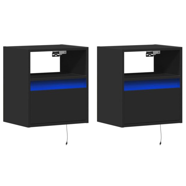 Comodini A Parete Con Luci Led 2 Pz Neri - Image 3