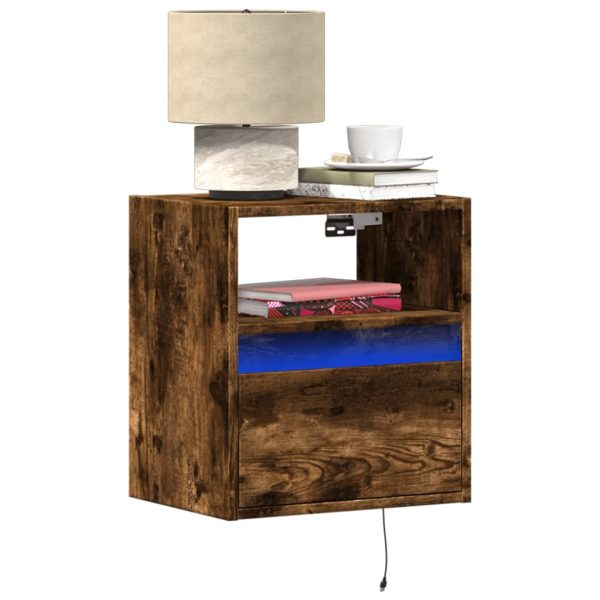 Comodino A Parete Con Luci Led Rovere Fumo