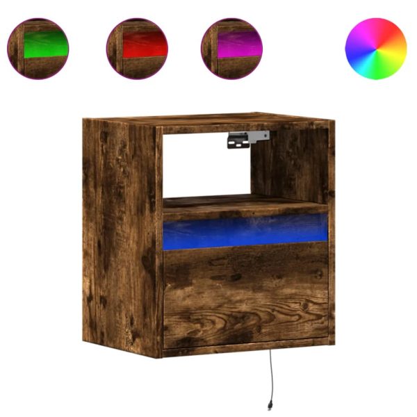 Comodino A Parete Con Luci Led Rovere Fumo - Image 2