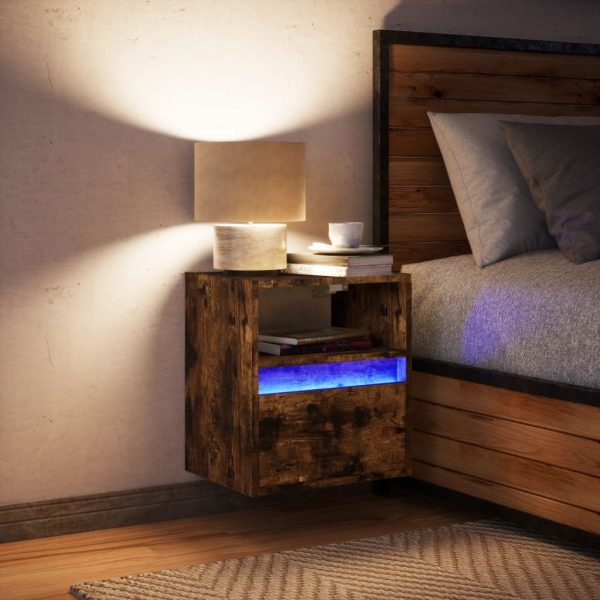 Comodino A Parete Con Luci Led Rovere Fumo - Image 4