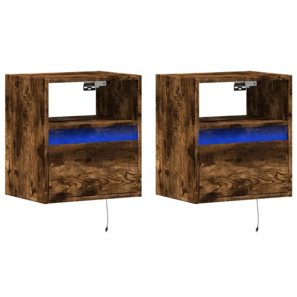 Comodini A Parete Con Luci Led 2 Pz Rovere Fumo - Image 3