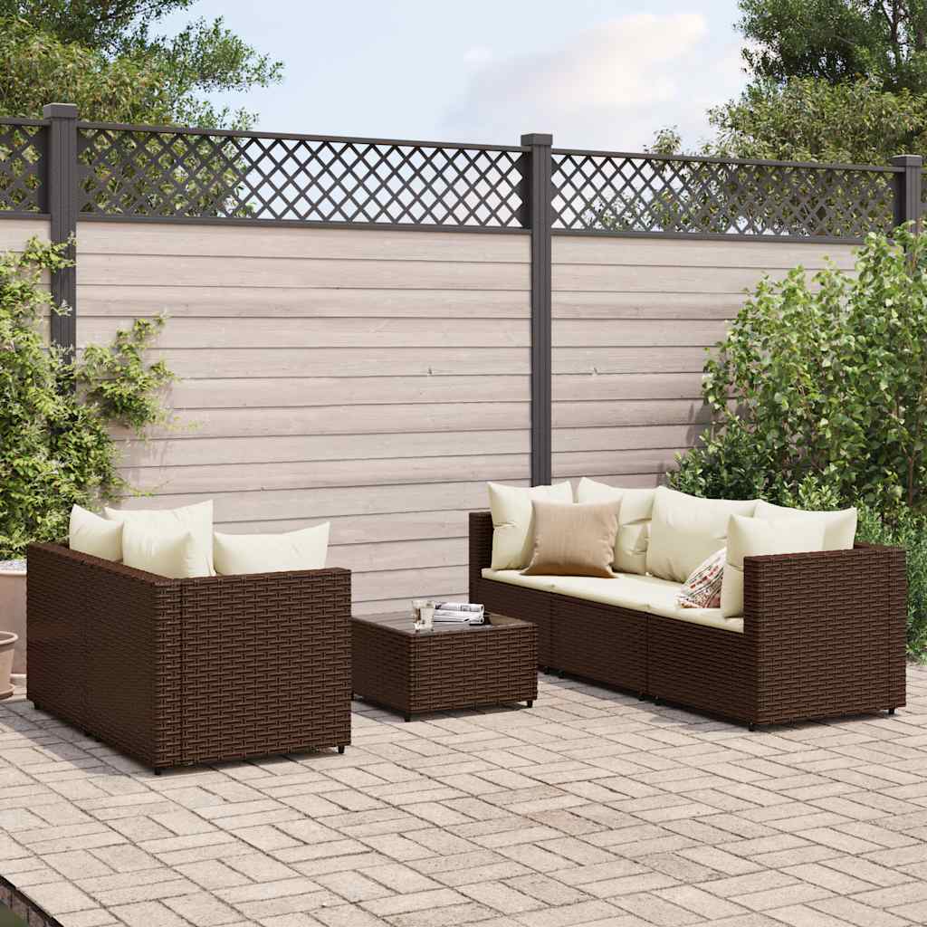 Set Mobili Da Giardino 6pz Con Cuscini In Polyrattan Marrone