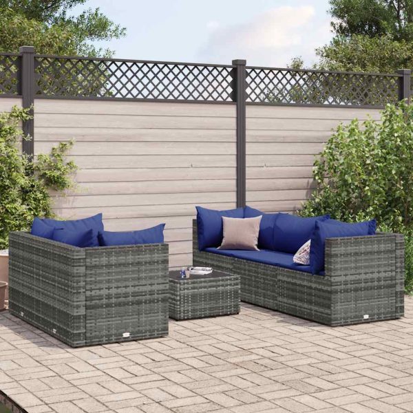 Set Divani Da Giardino 6 Pz Con Cuscini In Polyrattan Grigio