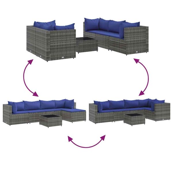 Set Divani Da Giardino 6 Pz Con Cuscini In Polyrattan Grigio - Image 6