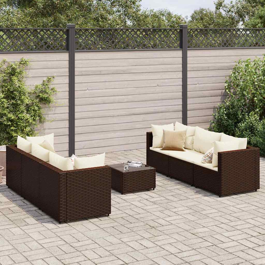 Set Divani Da Giardino 7 Pz Con Cuscini In Polyrattan Marrone
