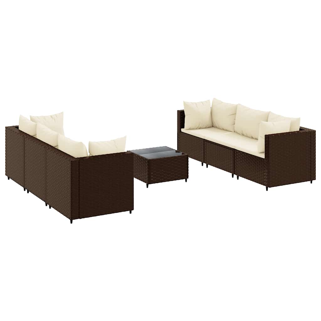 Set Divani Da Giardino 7 Pz Con Cuscini In Polyrattan Marrone - Image 2