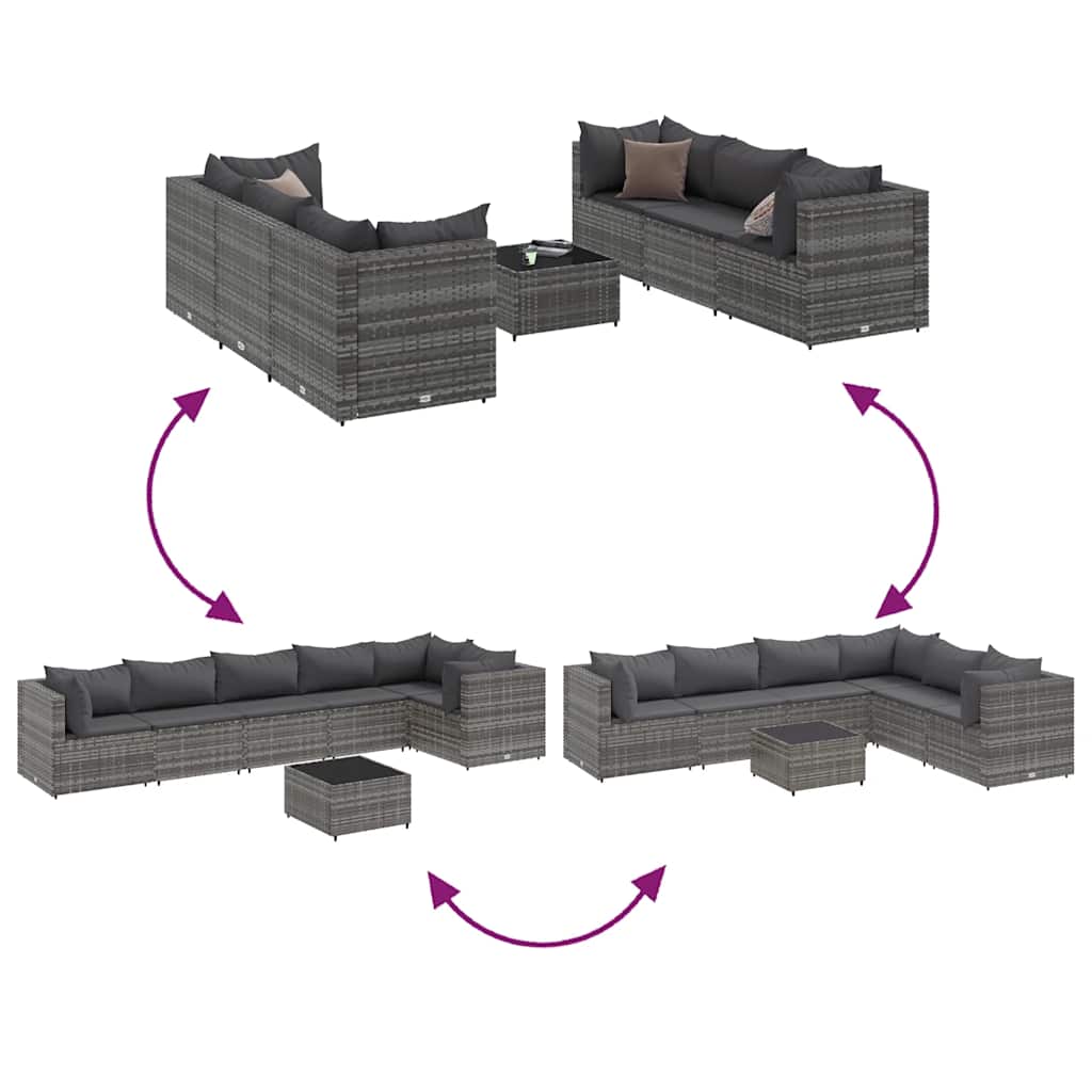 Set Divani Da Giardino 7 Pz Con Cuscini In Polyrattan Grigio - Image 6