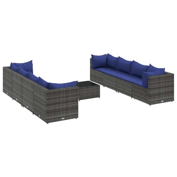 Set Divani Da Giardino 9 Pz Con Cuscini In Polyrattan Grigio - Image 2