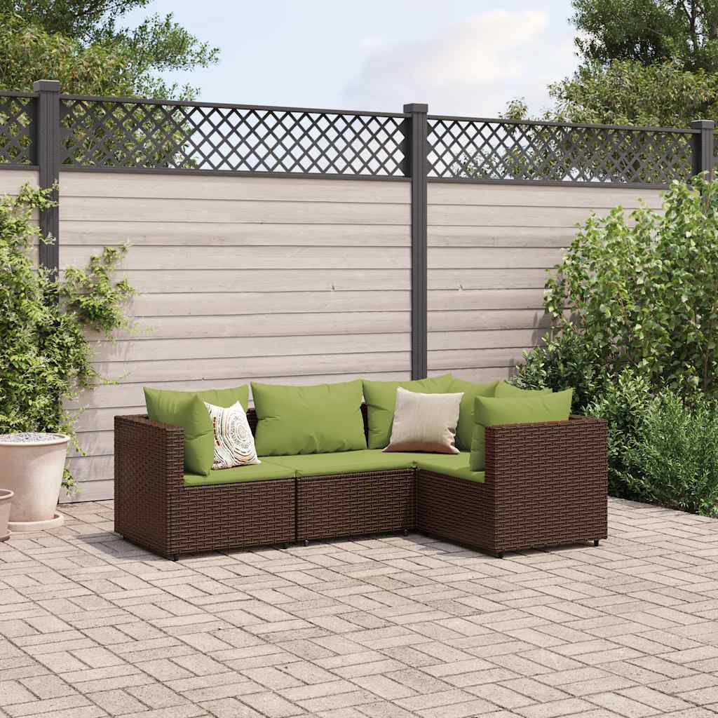 Set Mobili Da Giardino 4 Pz Con Cuscini In Polyrattan Marrone