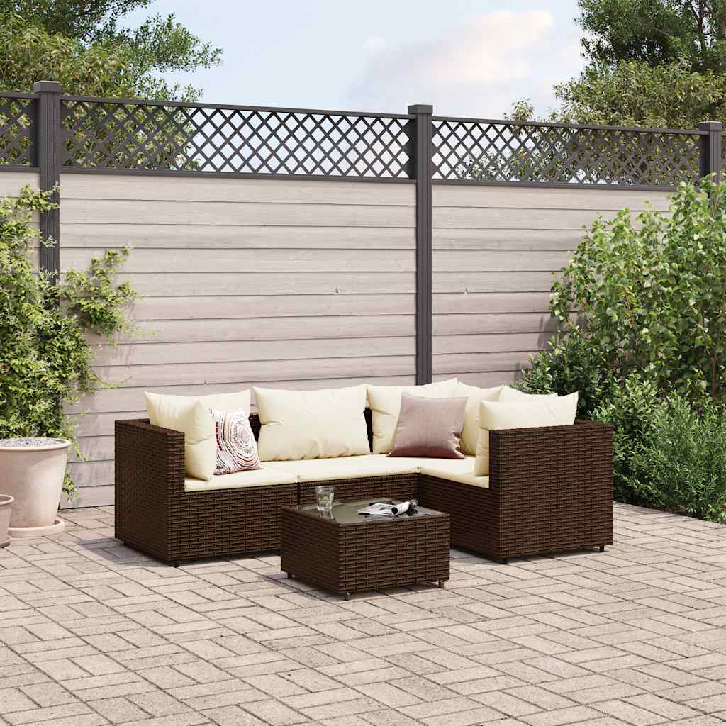 Set Divani Da Giardino 5 Pz Con Cuscini Marrone In Polyrattan