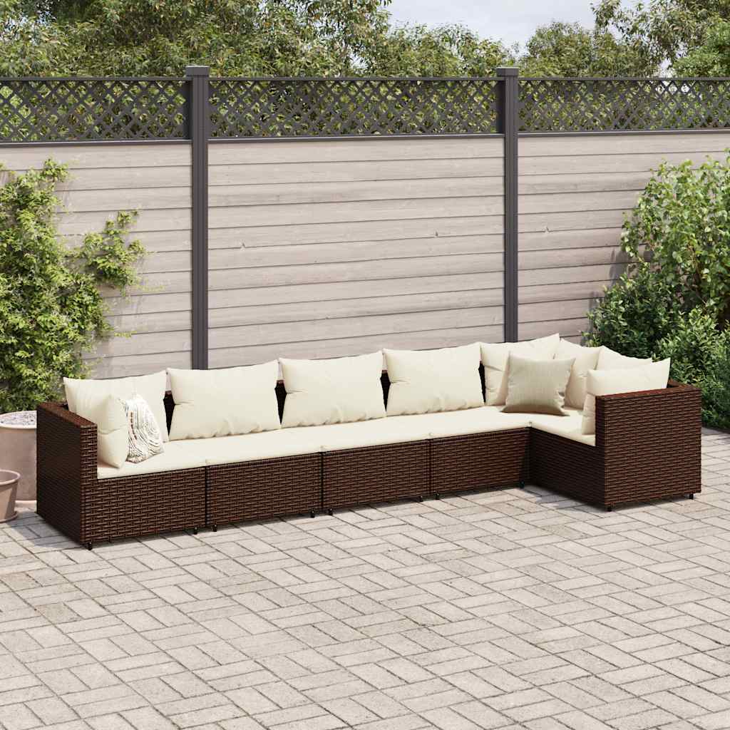 Set Mobili Da Giardino 6pz Con Cuscini In Polyrattan Marrone