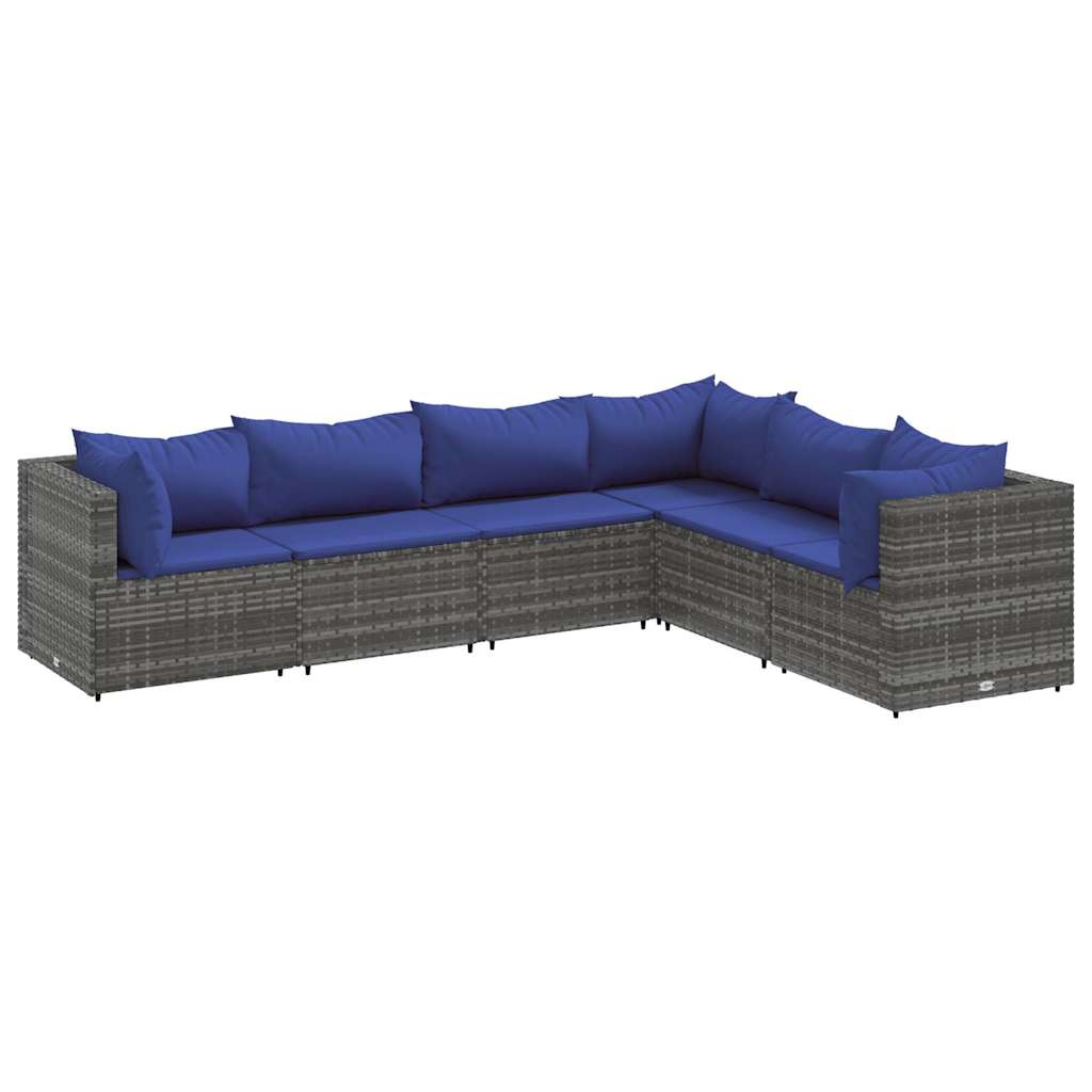 Set Divani Da Giardino 6 Pz Con Cuscini In Polyrattan Grigio - Image 2