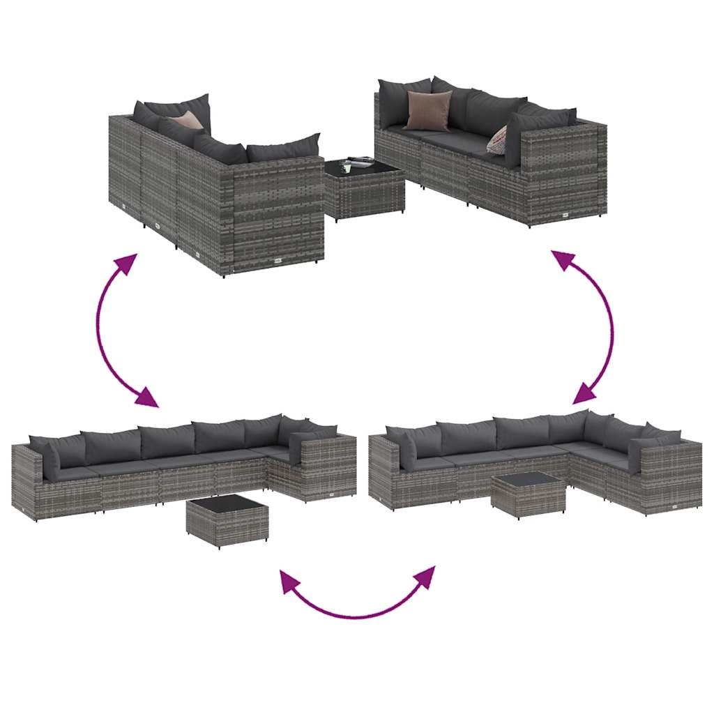 Set Divani Da Giardino 7 Pz Con Cuscini In Polyrattan Grigio - Image 6