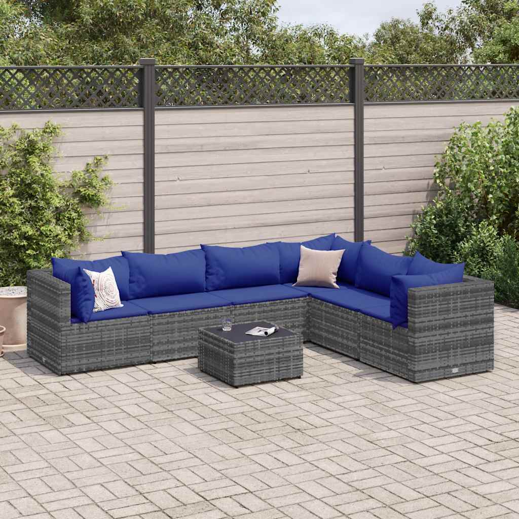 Set Divani Da Giardino 7 Pz Con Cuscini In Polyrattan Grigio