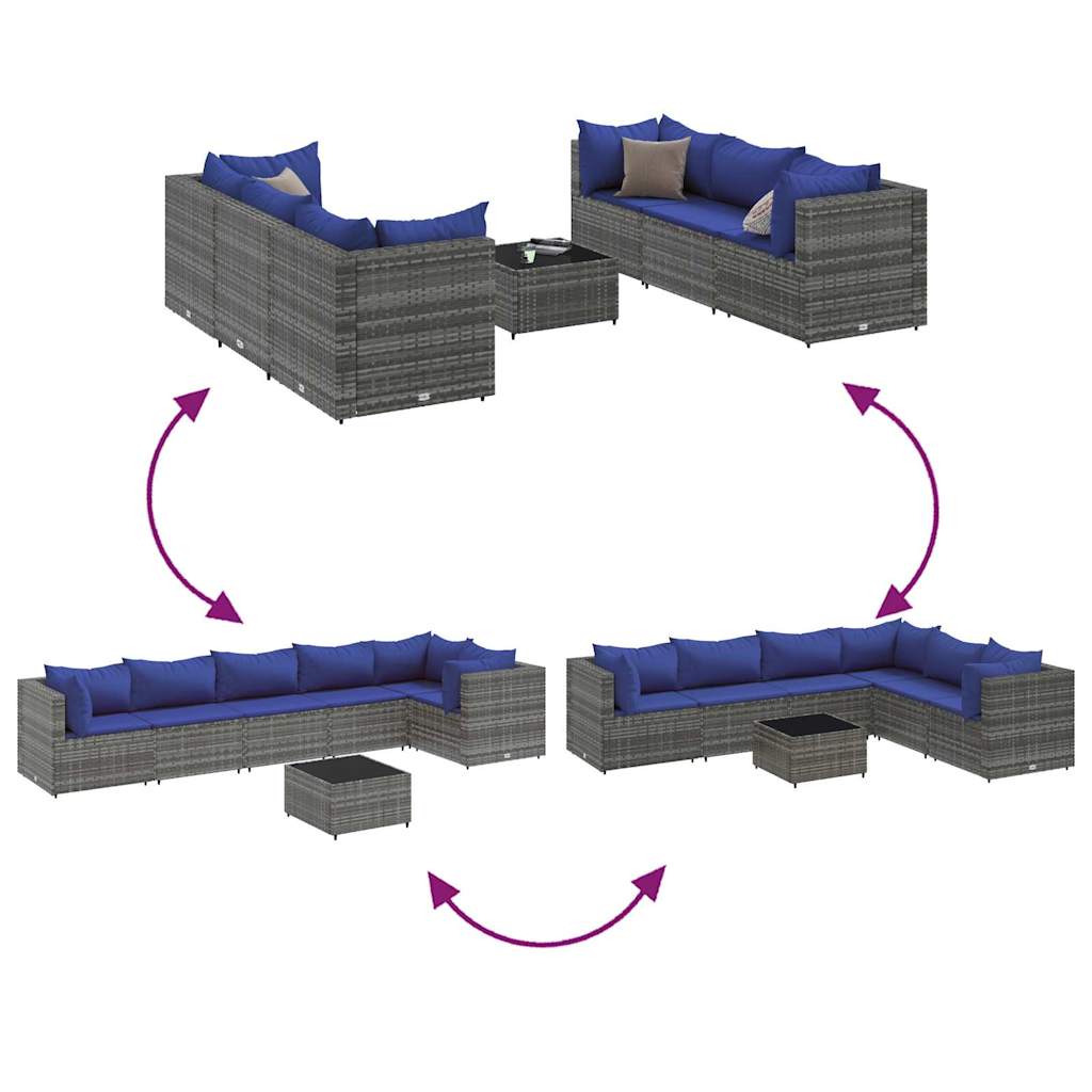 Set Divani Da Giardino 7 Pz Con Cuscini In Polyrattan Grigio - Image 6