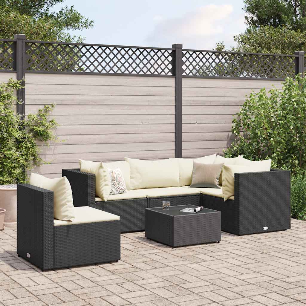 Set Mobili Da Giardino 6 Pz Con Cuscini In Polyrattan Nero
