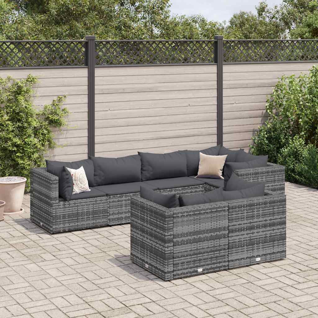 Set Divani Da Giardino 7 Pz Con Cuscini In Polyrattan Grigio