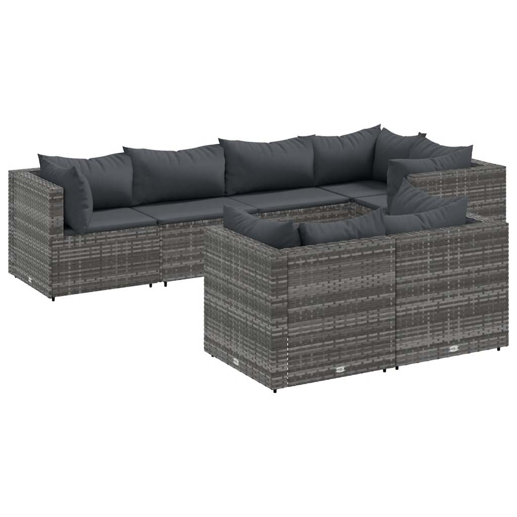 Set Divani Da Giardino 7 Pz Con Cuscini In Polyrattan Grigio - Image 2