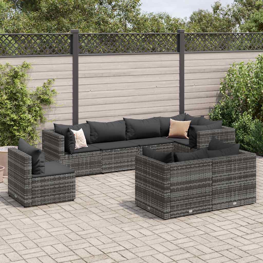 Set Divani Da Giardino 8 Pz Con Cuscini In Polyrattan Grigio