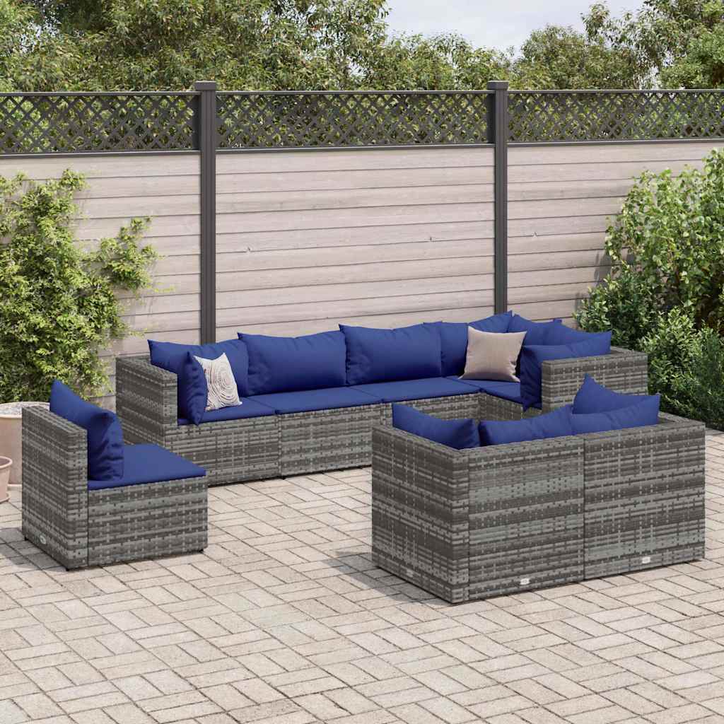 Set Divani Da Giardino 8 Pz Con Cuscini In Polyrattan Grigio