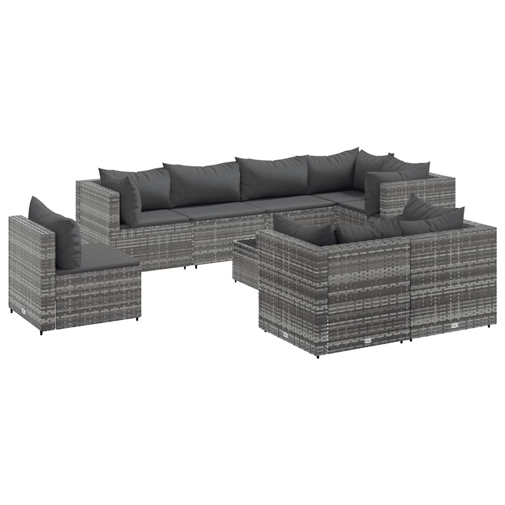 Set Divani Da Giardino 9 Pz Con Cuscini In Polyrattan Grigio - Image 2