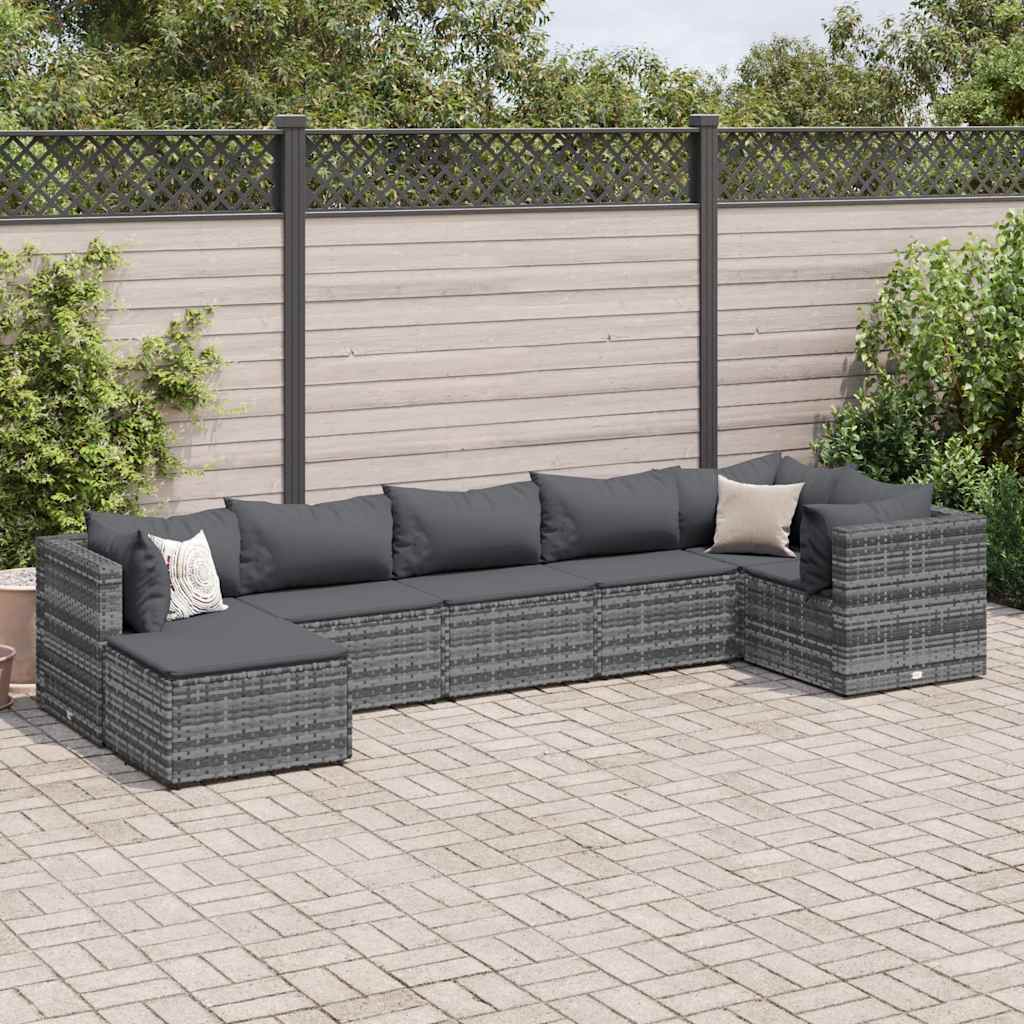 Set Divani Da Giardino 7 Pz Con Cuscini In Polyrattan Grigio